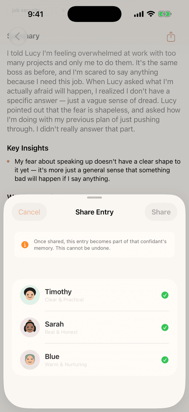 Share journal entry with other confidants
